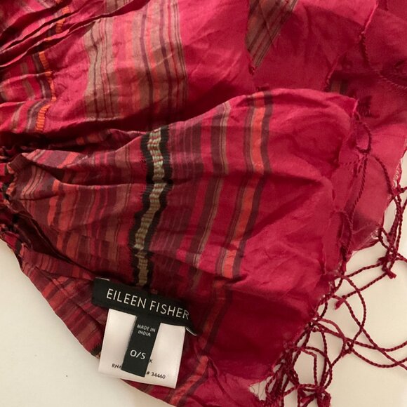 EILEEN FISHER Women's Puckered Ruched Fringed Silk Scarf EUC - Picture 1 of 6